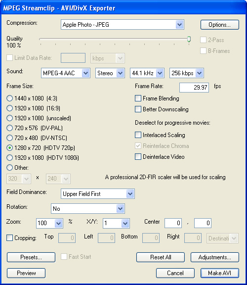 MPEG Streamclip settings image