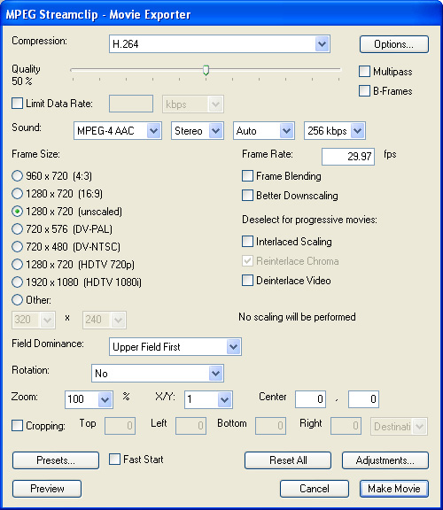MPEG Streamclip Quicktime Export Settings Image